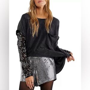 Free People Celine Gray‎ Long Sleeve Sequin Oversized Sheer Grunge Concert Small